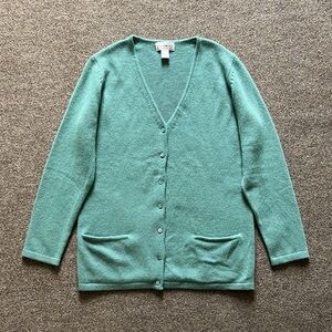 Sutton Studios Bloomingdale’s 100% Cashmere Teal V Neck Cardigan Sweater Small